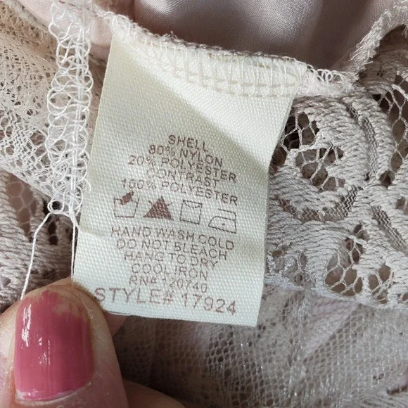 Mystree Blouse Tops Womens L Tan‎ Lined Blush Lace Cowboy Outfitters Sleeveless - Picture 6 of 8